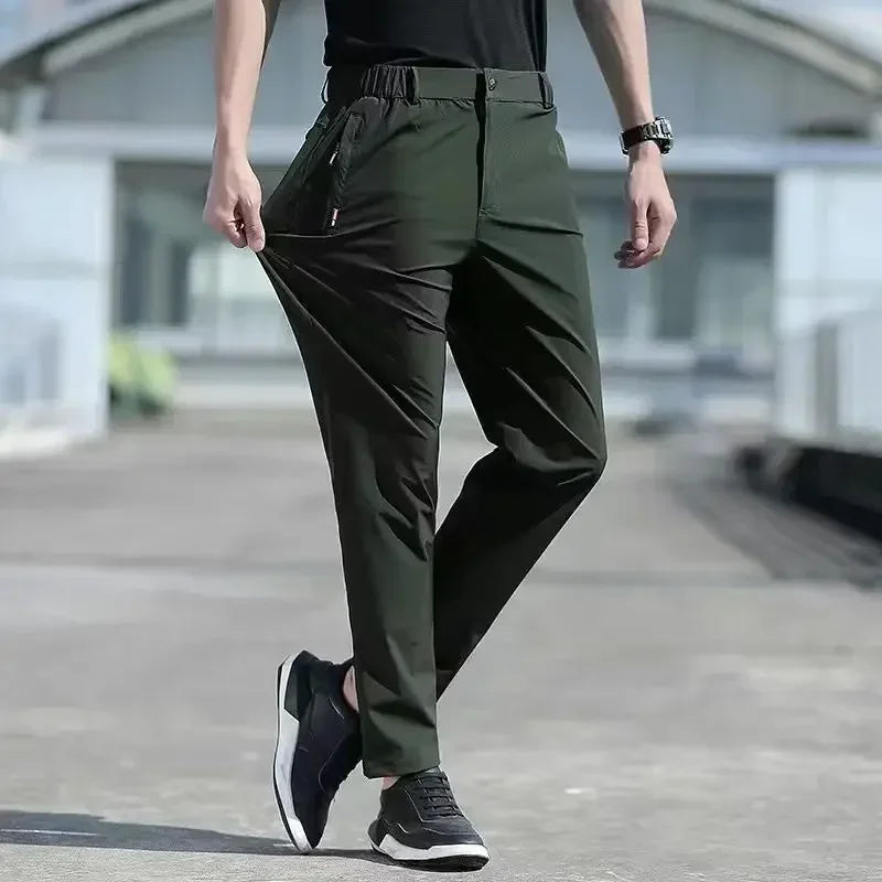 Ice Silk Men's Summer Pants Elastic Waist Straight Leg Trouser Male Quick Dry Big Size Large Plus Stretch 6XL 7XL Work Outdoor.