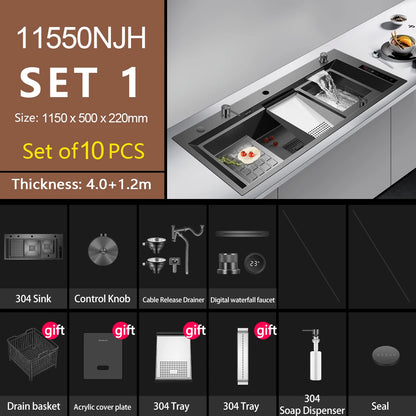 ASRAS high-quality 304 stainless steel multifunctional kitchen sink intelligent food purification large-sized sink nano gray