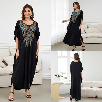 Badeanzug Vertuschungen Stickerei V-Ausschnitt Kurzarm Bad vertuschen für Frauen Kaftan Kleider.