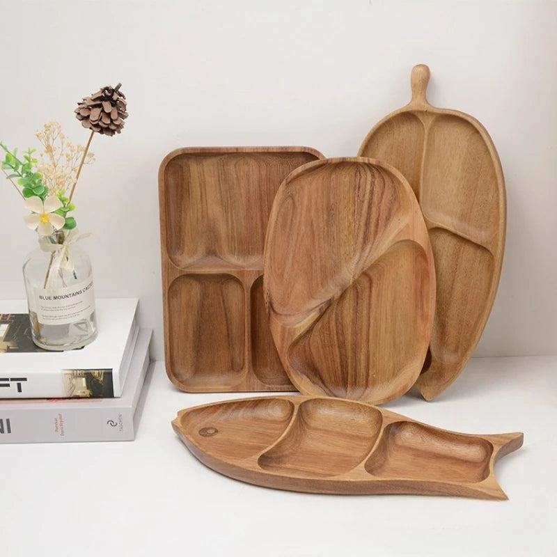 Wooden Leaf Shaped Fish Shaped Nut Tray Divided Plate Fruit Bread Pastry Tray Japanese Tableware.