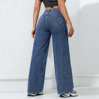 Benuynffy American Vintage Wide-leg Jeans Women's 2025 Spring New Streetwear High Waisted Loose Straight Mopping Denim Trousers.