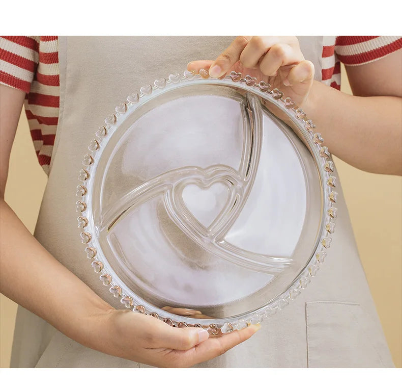 Divided Fruit Plate Glass Dried Fruit Candy Plate Household Side Dish Plate Breakfast Plate Fat-reduced Meal Plate Tableware.