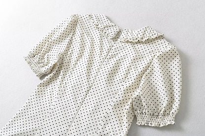 Luxus-Kleider für Damen, 2022, Sommer, kurzes Kleid, sexy, französisches Minikleid, kurzes Puffärmel-Minikleid mit Schleifendetail, Punktedruck.