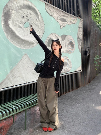 Women Sexy Off Shouder Tops 2025 Fashion New In Y2k Hot Girl Slim Long Sleeve Shirts Solid Autumn Spring Chic T-shirt Streetwear.