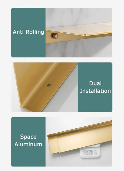 20/30/40/50CM Gebürstet Gold Wand Regal Badezimmer Lagerung Rack Küche Wand Regal Badezimmer Dusche Regale Hause Zubehör