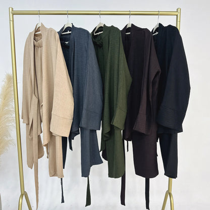 Two Piece Set Women Muslim Blouse Lace Up Wide Leg Pants Suit Eid Ramadan Morocco Dubai Islam Ensemble Arabic Modest Outfits.