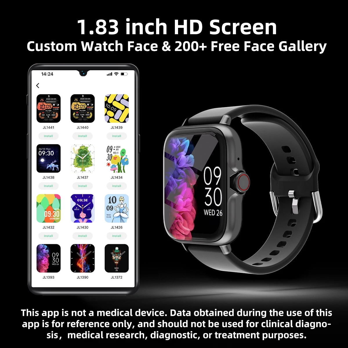 1.83'' Waterproof Smart Watch with Message Answer Call Sleep Monitoring Sports Pedometer Information Alerts For iPhone Android.