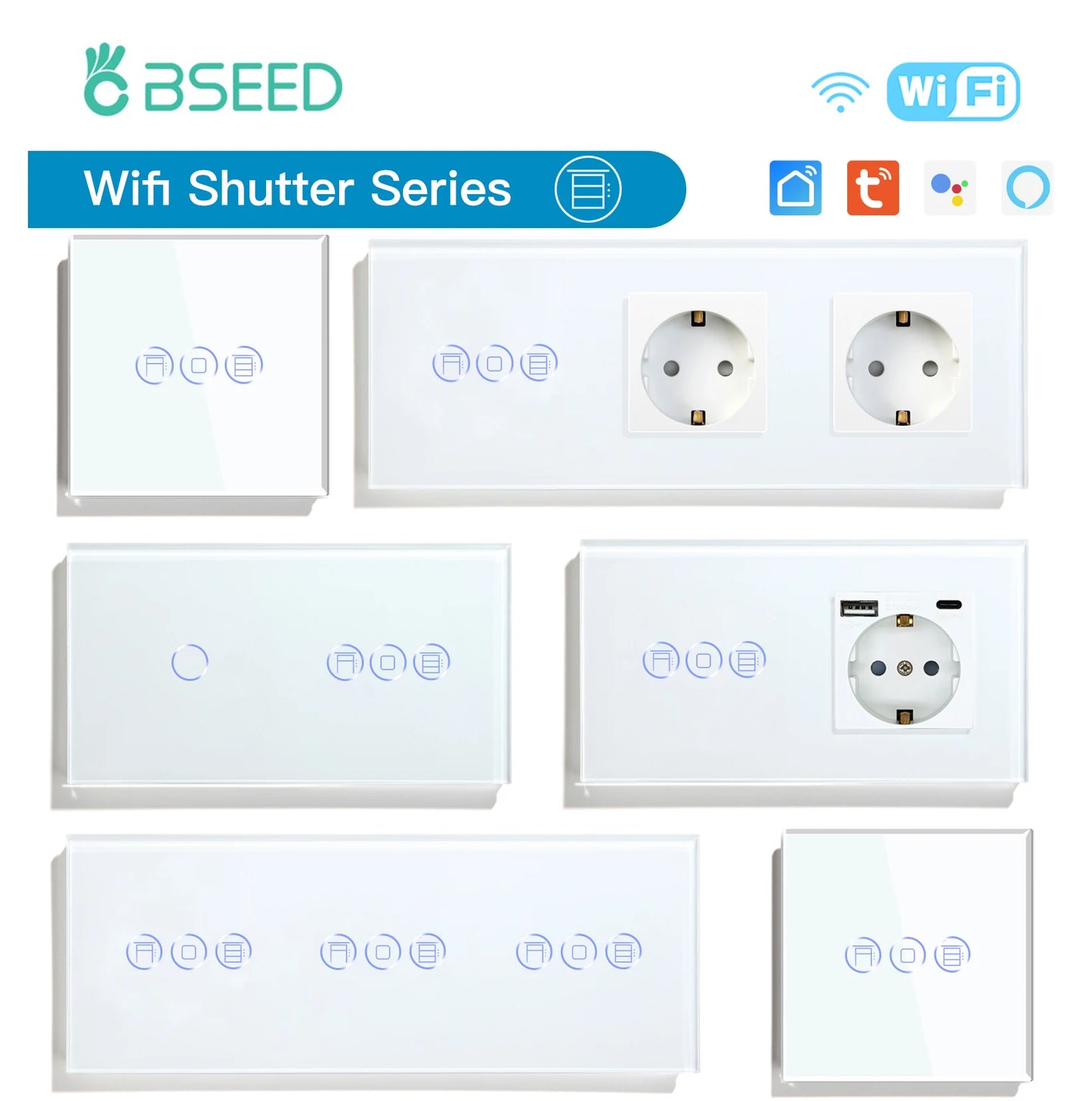 BSEED Wifi Shutter Schalter APP Control Led Smart Blind Serie Weiß Glas Panel Unterstützung Tuya Google Smart Leben Rollladen.