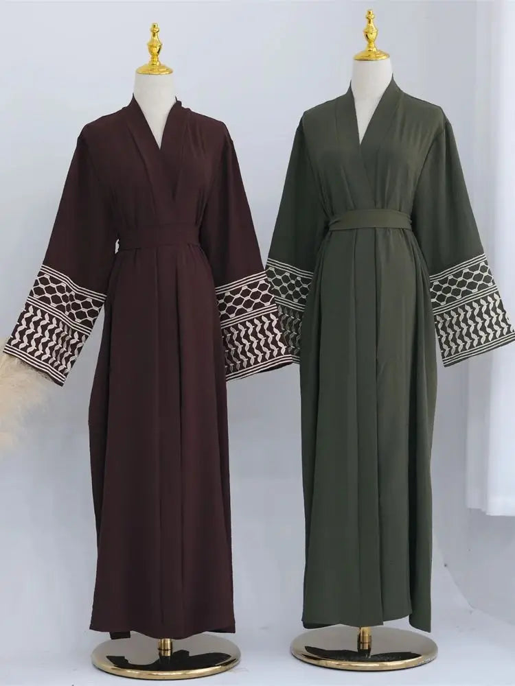 Linen Butterfly Embroidery Open Abaya Dubai Luxury 2024 Muslim Modest Kaftan Kimono Dresses Coat for Women Islam Clothing Kebaya.