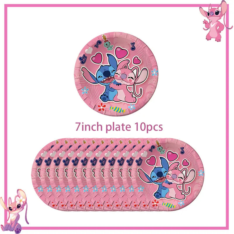 Disney Rosa Stich Geburtstag Party Dekorationen Geschirr Set Tischdecke Hintergrund Banner Für Kinder Geburtstag Dekorationen Lieferungen