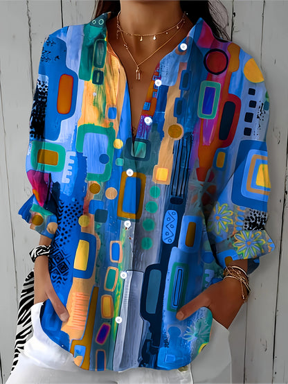 Women's Shirt Floral Casual Long Sleeve Shirt Collar Tops Work Daily Button Print Green Spring Summer.