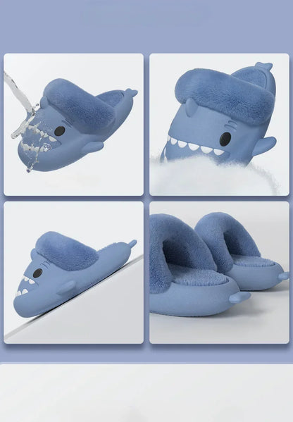 Women Shark Slippers Slides Platform Winter Warm Fluffy Sandal Home Cloud Clapper Soft Room Shoes Children Plush indoor Boy Girl.