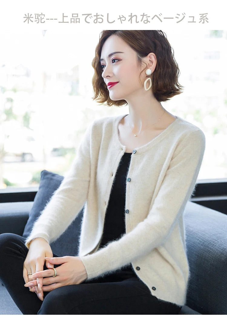 Women Cardigan Large Size Warm Pure Mink Cashmere Sweaters O-neck Loose Coat Female Sweater Ladies' Jacket Solid Knit Cardigans.