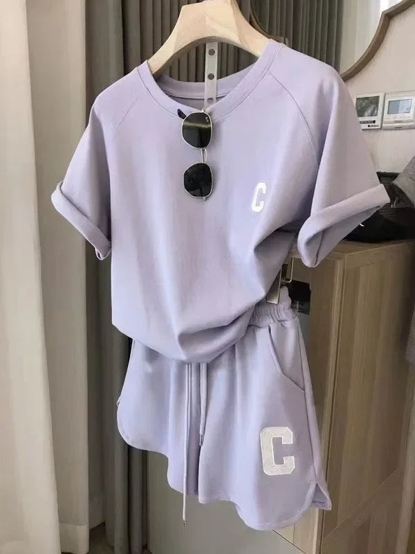 Bull Horn Sleeve Casual Sportanzug Damen Sommer Dünner Stil Sommer Laufmode Western-Stil Kurzarm Shorts Pyjamas.