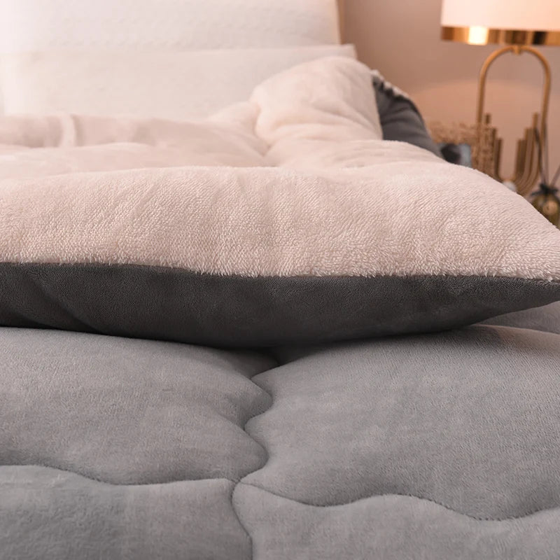 Solidcolor double-sided Duvet Lamb Wool flannel quilt warm comfort mattress in winter bedroom dormitory Thicken Weight Blanket.