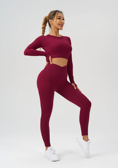 Woman Clothing Yoga Long Sleeve Top Sets Gym Leggings Pilate Yoga Women's Tracksuit Seamless Workout Clothes Outdoor Sportswears.