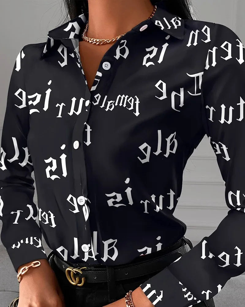 Summer New Women's Long-sleeved Shirt, Single-breasted Printed Shirts Fashion Casual Tops Camisa Female Chemise S-XXL