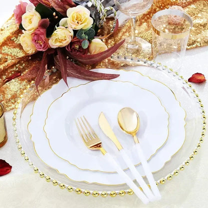 50/20pcs Gold Plastic Party Plates Dinner Plates Salad/Dessert and Combo Heavy Plastic Duty Plates for Wedding Parties.