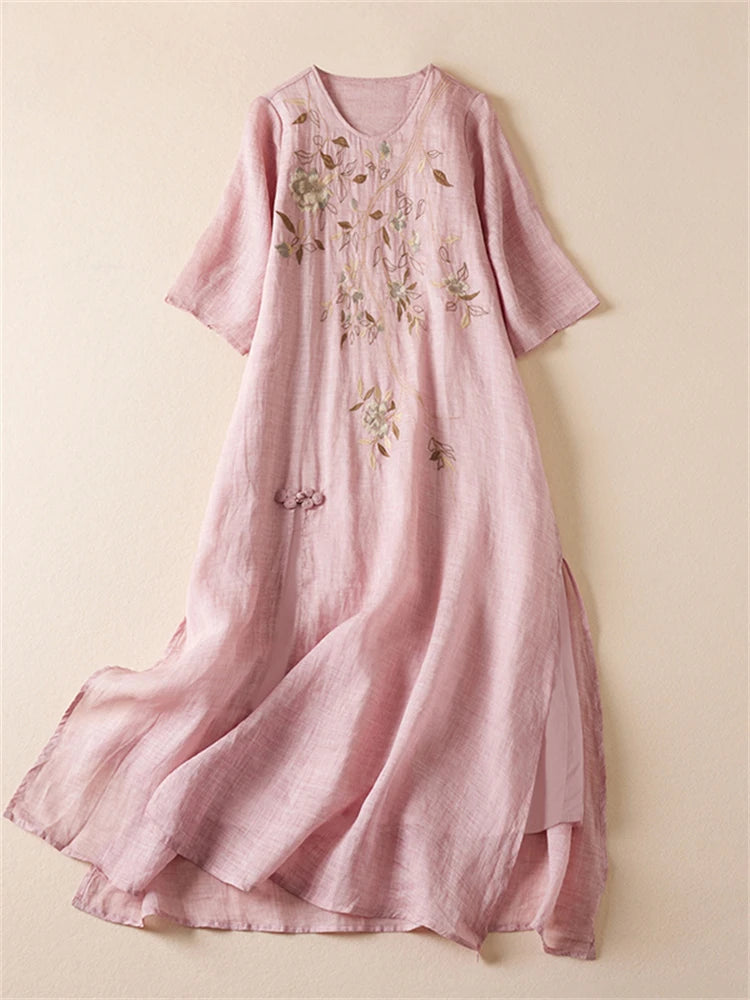 Sommer Druck Vintage Kleider Für Frauen 2025, Neue Casual Lange Dünne Atmungsaktive Kleid Femme Robe Büro Dame Arbeit Elegante Kleidung