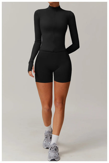 Hearuisavy 2Pcs Long-Sleeved Set Women Casual Outdoor Running Jackest Suit Yoga Clothing Quick Drying Push Up Fitness Sportswear