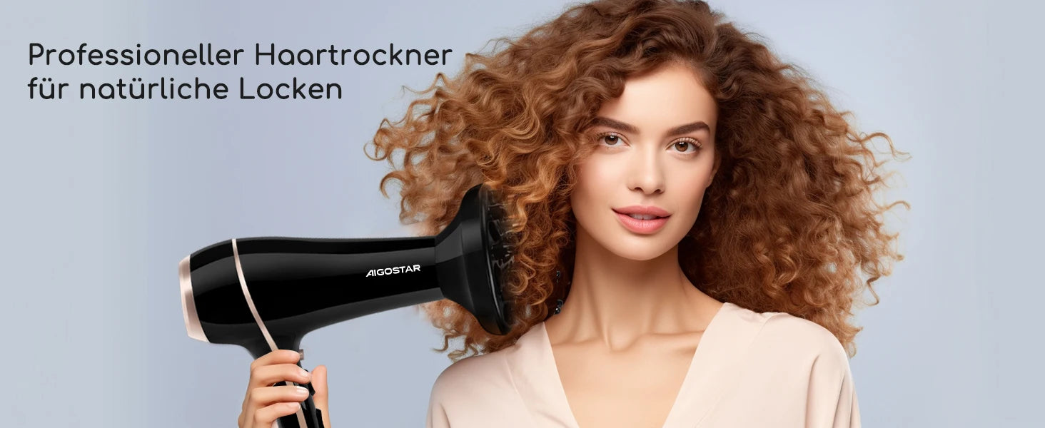 Aigostar Lora Professional Hair Dryer 2400 W Hair Dryer for Hair Ions 2 Speed and 3 Settings Cooling Button Hair Dryer.