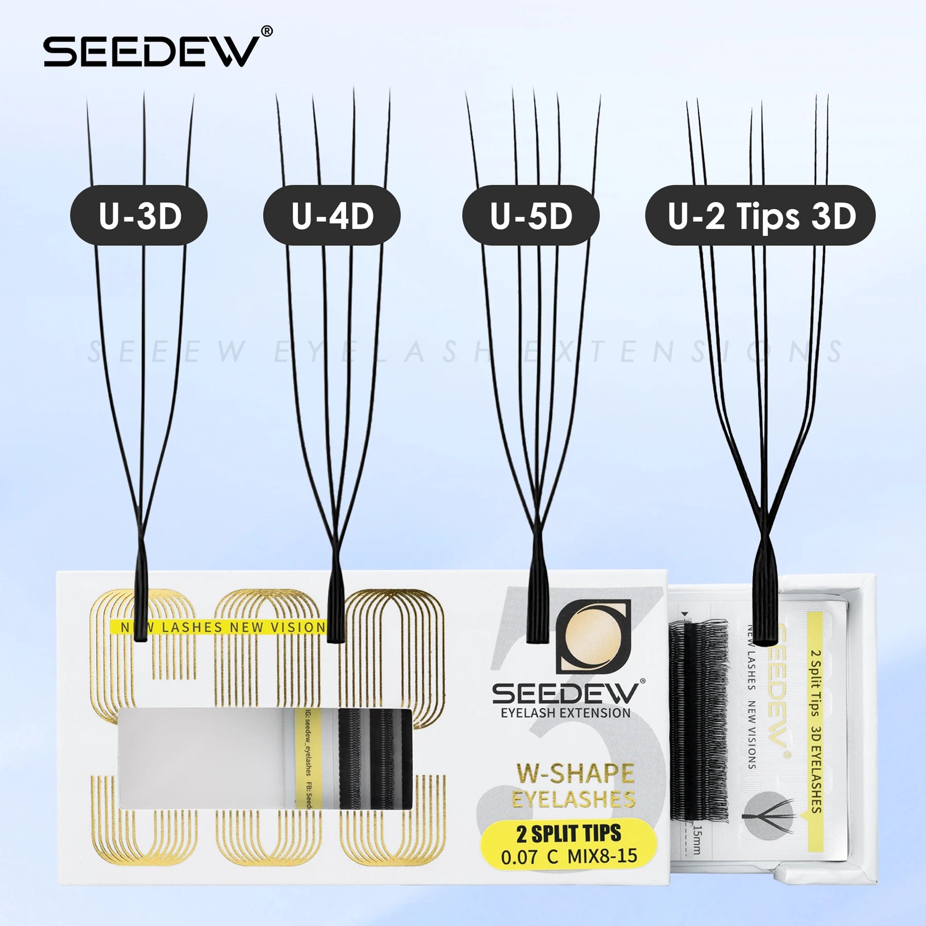 SEEDEW U Shaped 2D/3D/4D/5D Eyelashes Extension Premium Soft False Eyelashes Premade Fan U Lashes.