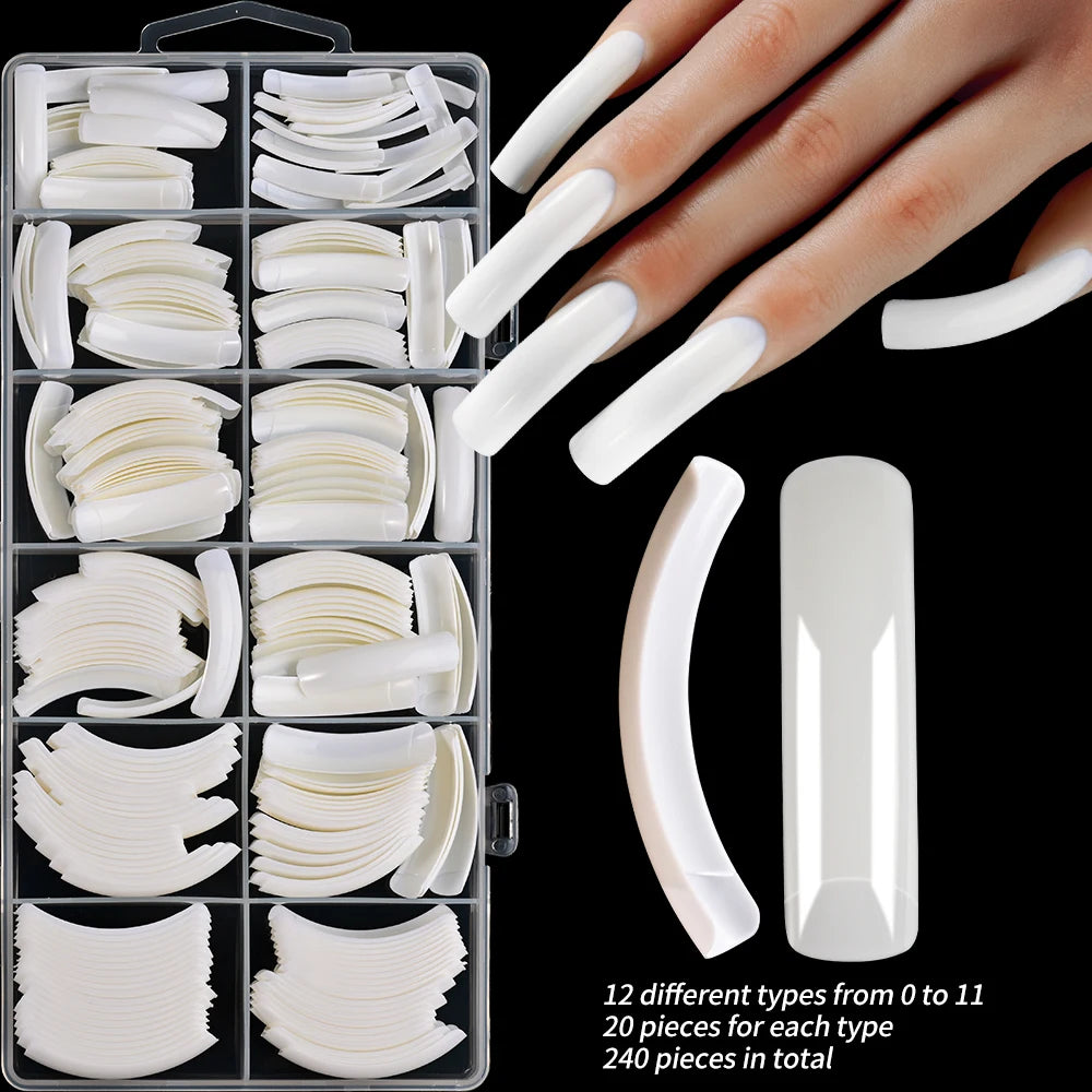 240PC Professional 3XL Extra Long Clear Square Nail Tips 12 Sizes Half Cover Acrylic Nails NO C CURVE Long Square Fake Nail Tips.