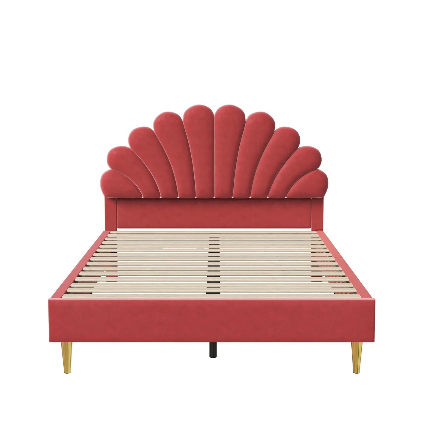 Lazyspace Samt-Doppelbett mit Blütenblättern, 140 x 200 cm Bettgestell mit Blütenblatt-Kopfteil