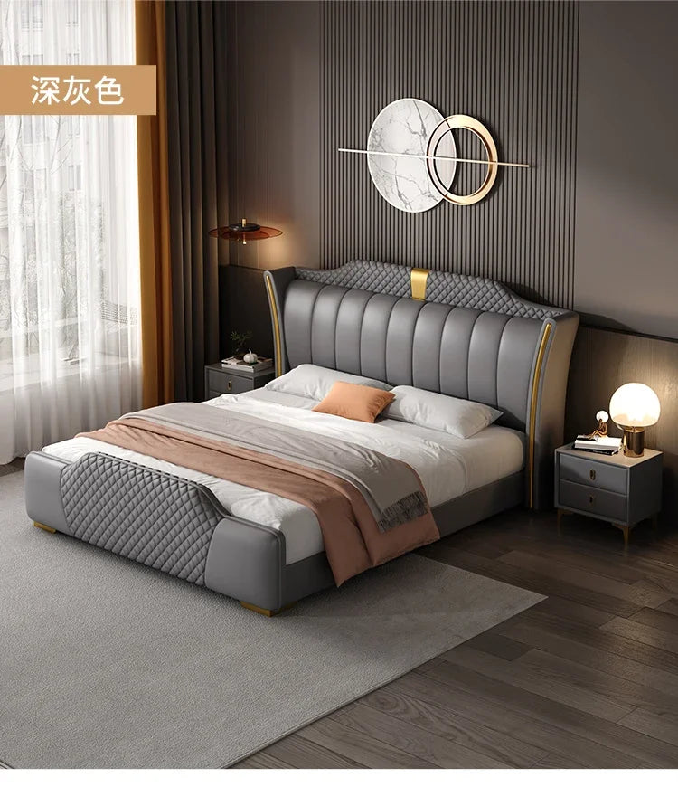 Luxuriöses Doppelbett mit Rahmen, 200 x 200 cm, King-Size-Bett, beleuchtet, 180 x 200, Queen-Size-Bett, luxuriöses, modernes, voll beleuchtetes 2-Personen-Schlafzimmer-Wohnmöbel