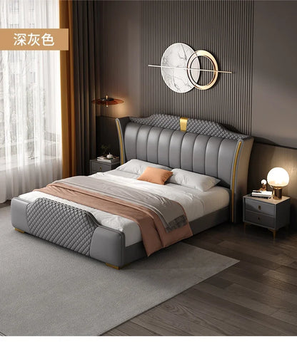 Luxuriöses Doppelbett mit Rahmen, 200 x 200 cm, King-Size-Bett, beleuchtet, 180 x 200, Queen-Size-Bett, luxuriöses, modernes, voll beleuchtetes 2-Personen-Schlafzimmer-Wohnmöbel