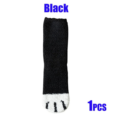 Women Socks Winter Warm Fluffy Socks Cute Animal Claw Cat Paw Footprint Fuzzy Socks Thicken Coral Fleece Home Floor Sleep Socks
