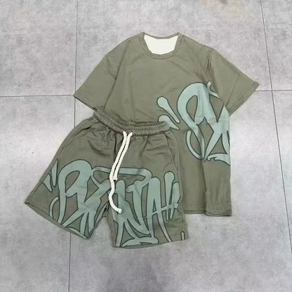 Men's Short Sleeve T-shirts Shorts Two Piece Sets Outdoor Run Training Clothing Summer Quick Drying Sweat-absorbing Sports Suit.