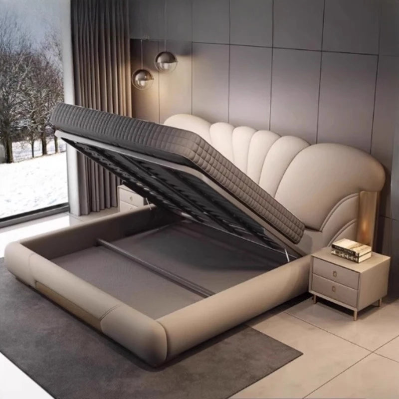 Luxuriöses Hauptschlafzimmer, Doppelbett, King-Size-Bett, weiche Tasche, Rückenlehne, 150 x 200 cm, Hochzeitsbett, Untergestell in voller Größe, beleuchtet 2ingan-Möbel