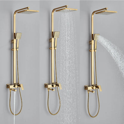 Golden Bathroom Shower Faucet Wall Mounted Rainfall Shower System Bathroom Rotate Bathtub Spout with Hand Shower