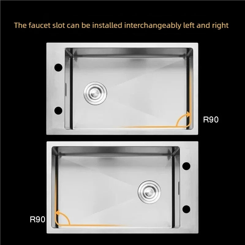 Kitchen Sink Stainless Steel Transversal Side Loading Side Holes Cafeteria Dish and Wash Vegetable Basin Large Size Single Slot