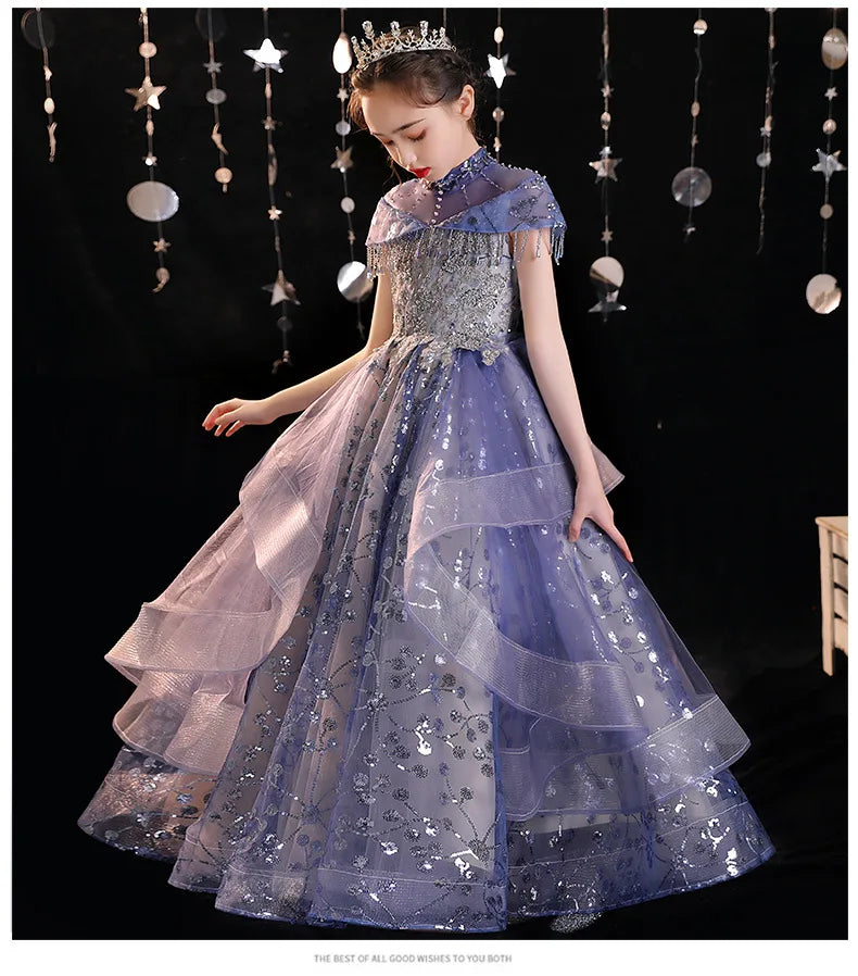 Mädchen Elegantes Luxuriöses Abendkleid Pailletten Prinzessin Kleider Edle Kinder Leistung Kostüm Geburtstag Party Mädchen Kleid.