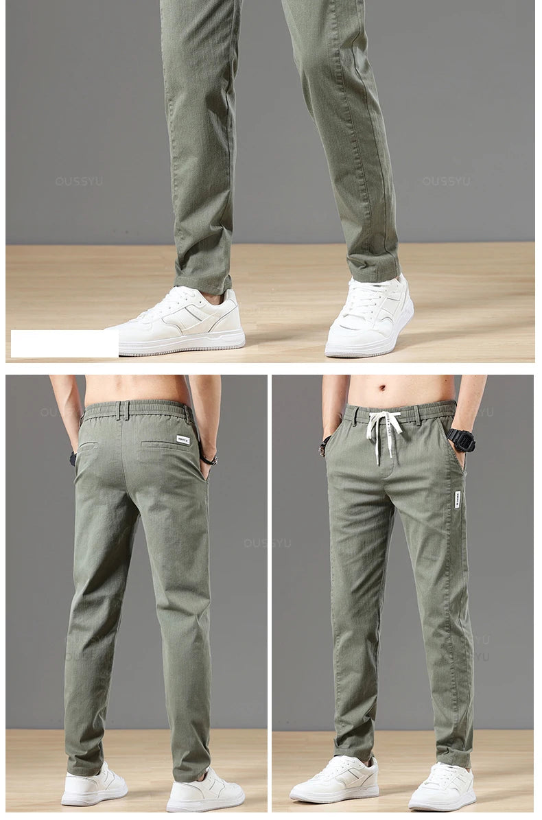 Autumn Cottom Men's Pants Fashion Classic Drawstring Elastic Waist Jogging Stretch Casual Grey Cargo Trousers Male 28-38.