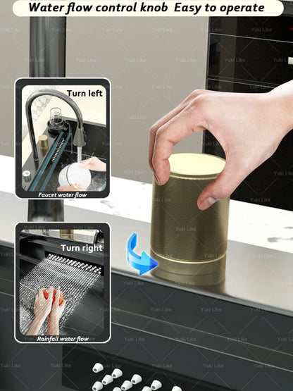 New Stainless Steel Kitchen Sink with Waterfall  Large Single Slot Various Multifunctional Sinks Dish and Vegetable Wash Basin