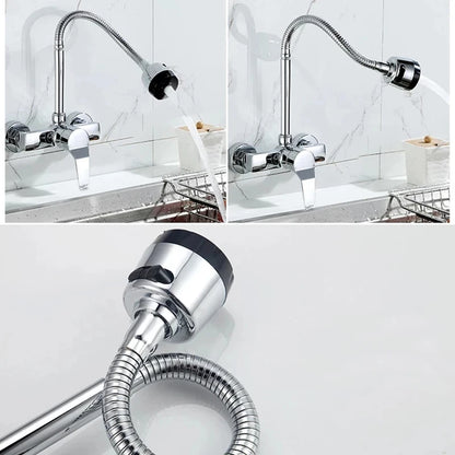 Chrome/black wall-mounted swivel, two-way spout, water stream sprayer, hot and cold water flexible hose kitchen mixer tap