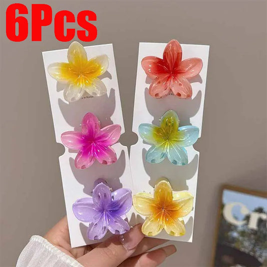 6Pcs Hawaiian Gradient Hair Clips Flower Hair Claws Women Small Size Fashion Headwear Hairpin Crab Barrette Hair Accessories.