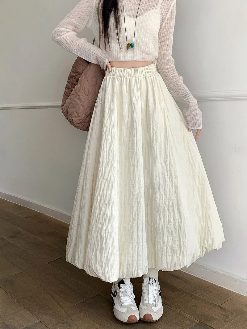 High Quality Cotton-padded Bud Skirts Women  Fall Winter Pocket Long Skirts Female Korean Fashion Apricot Streetwear Faldas 2025.