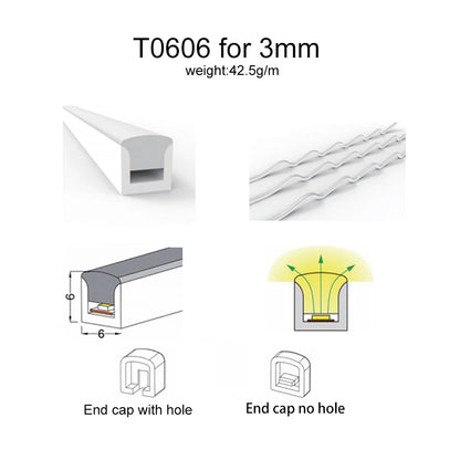 LED Silicone Neon Tube T0511 T0513 T0515 T0308 Flexible Protection Cover Transparent Matte Black Milky For 6-12mm WS2812  Strip.