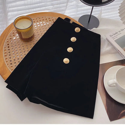 Autumn Winter High Waist Velvet Wide Leg Shorts Women Chic Double Breasted Short Pants Fashion Sexy Bottoms Casual Ropa Mujer