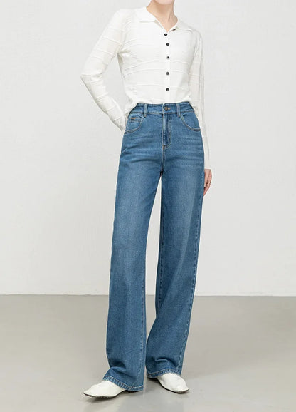 High Waist Straight Leg Jeans Women's Fashionable Denim Wide Leg Pants Slimming Narrow Version Floor-Length Autumn New Arrival.