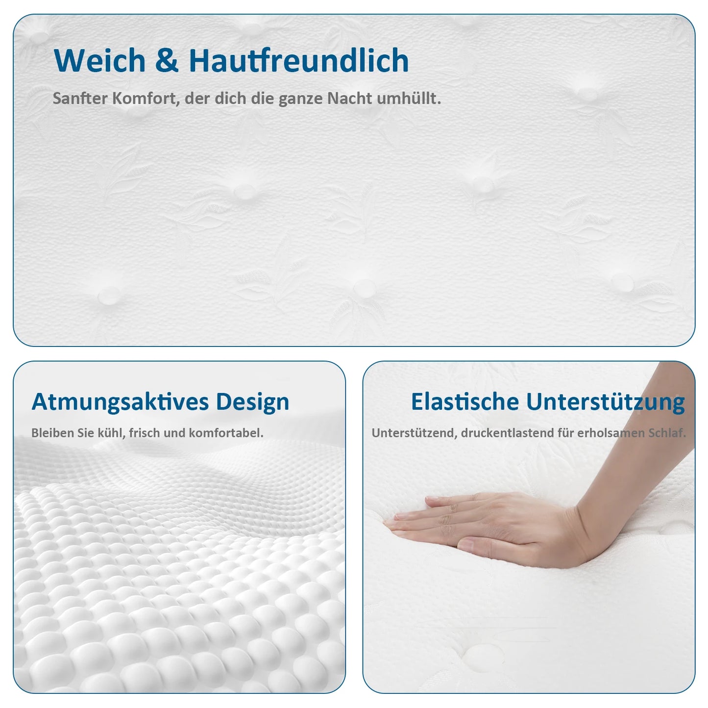 Taschenfederkernmatratze 180×200×25cm H3 - 7-Zonen mit Diatomenschaum & orthopädischem Support