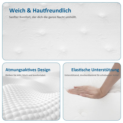 Taschenfederkernmatratze 180×200×25cm H3 - 7-Zonen mit Diatomenschaum & orthopädischem Support