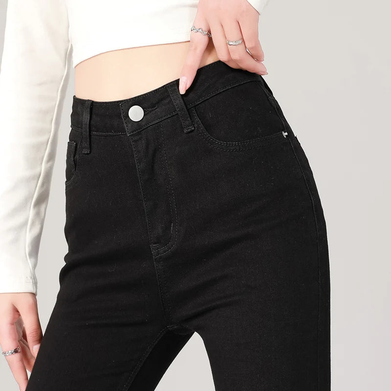 Fashion Women's Slim Skinny Jeans Comfortable Stretch Casual Solid Colours Pencil Pants Female Black Denim Trousers