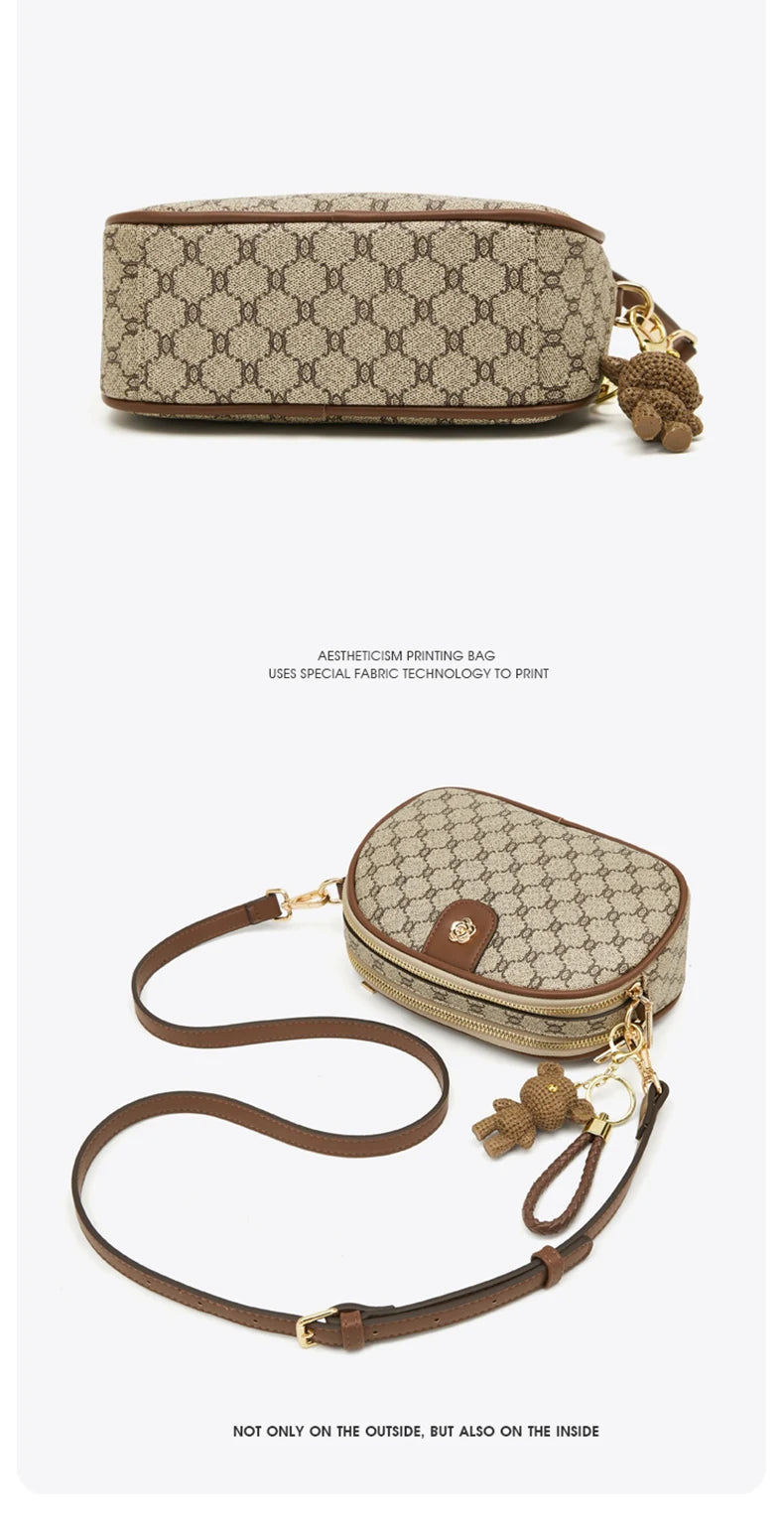 FOXER Women Small Shoulder Bag Fashion Monogram PVC Lady Crossbody Handbag with Adjustable Strap.