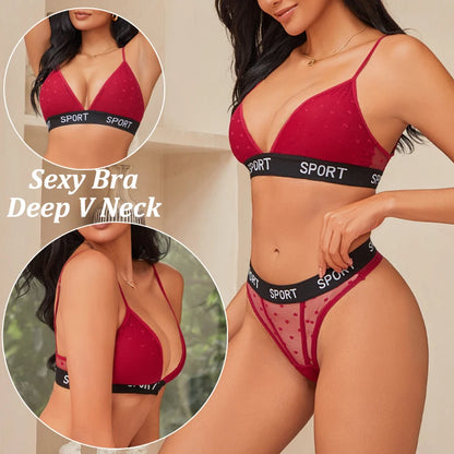 3Pcs/Set Women's Sexy Lace Bras Seamless Letter Deep V Adjusted-Straps Underwear Fashion Cozy Breathable Intimate Lingerie 2025.