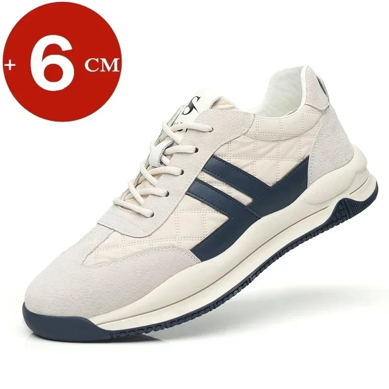 Genuine Leather Lift Sneakers Men Height Increase Insoles 6/8cm High Quality Elevator Shoes Comfortable Breathable Casual Sports